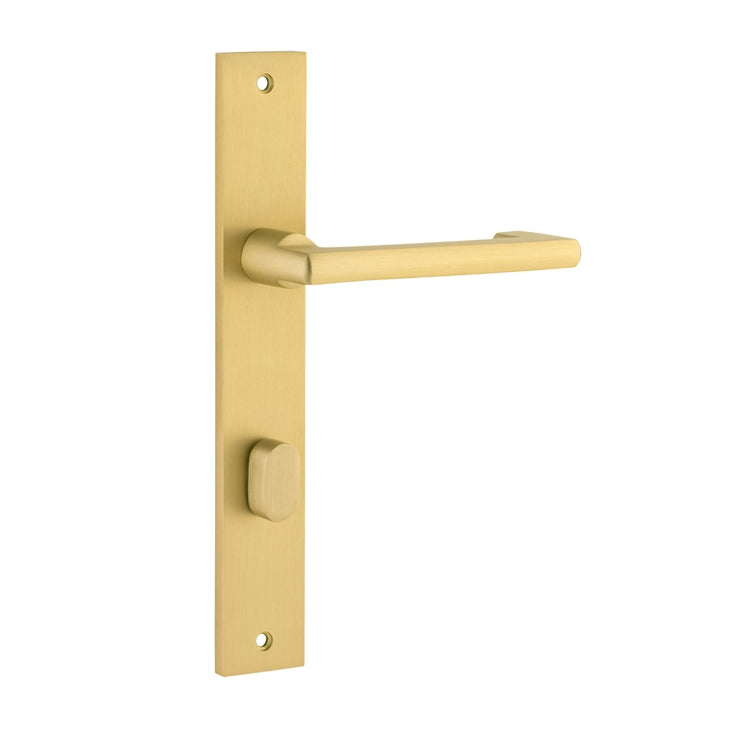 Door Lever Baltimore Return Rectangular Privacy Pair Brushed Gold PVD CTC85mm L128xP54mm BPH240xW38mm in Brushed Gold PVD