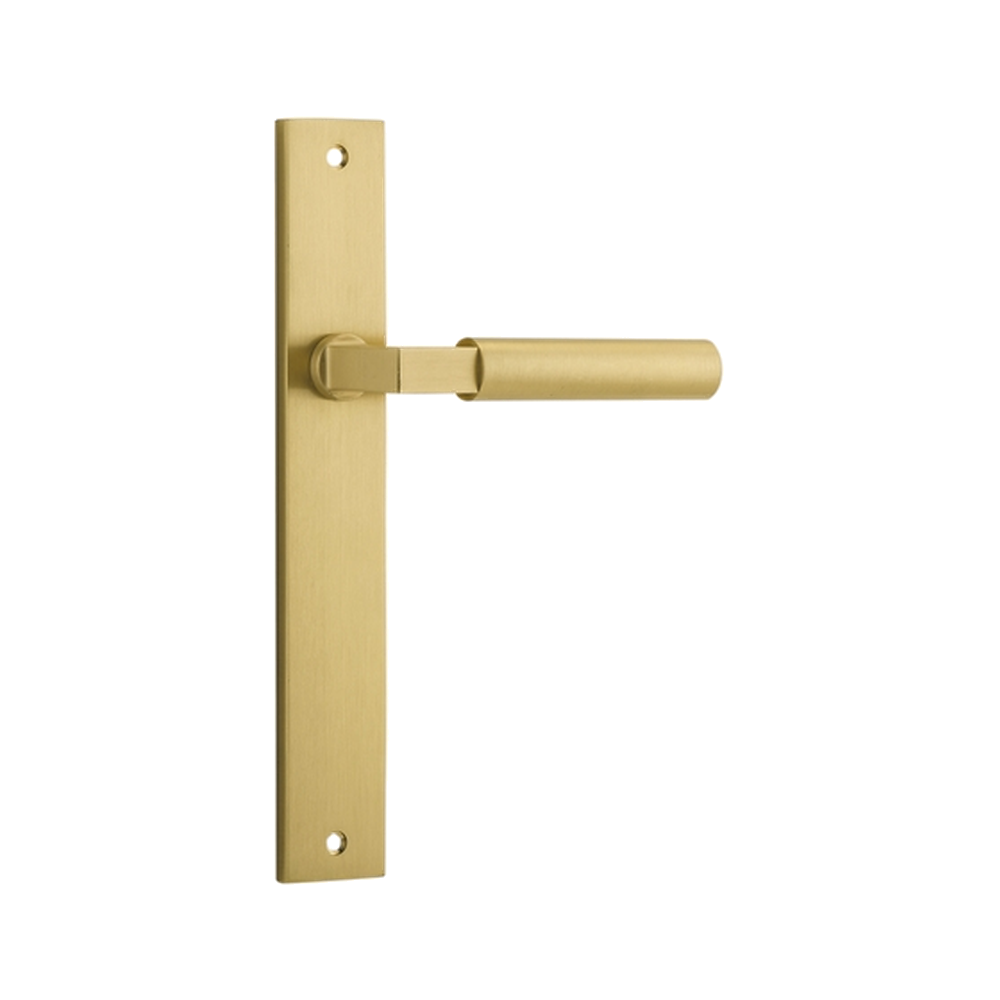 Door Lever Berlin Rectangular Latch Pair Brushed Gold PVD L120xP57mm BPH240xW38mm in Brushed Gold PVD