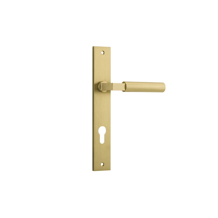 Door Lever Berlin Rectangular Euro Pair Brushed Gold PVD CTC85mm L120xP57mm BPH240xW38mm in Brushed Gold PVD