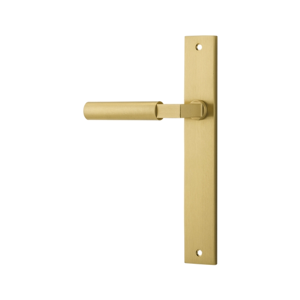 Door Lever Berlin Rectangular Latch Left Hand Fixed Brushed Gold PVD L120xP57mm BPH240xW38mm in Brushed Gold PVD