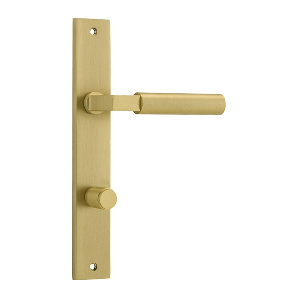 Door Lever Berlin Rectangular Privacy Pair Brushed Gold PVD CTC85mm L120xP57mm BPH240xW38mm in Brushed Gold PVD