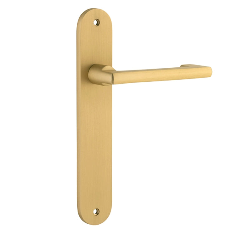 Door Lever Baltimore Return Oval Latch Pair Brushed Gold PVD L128xP54mm BPH240xW40mm in Brushed Gold PVD
