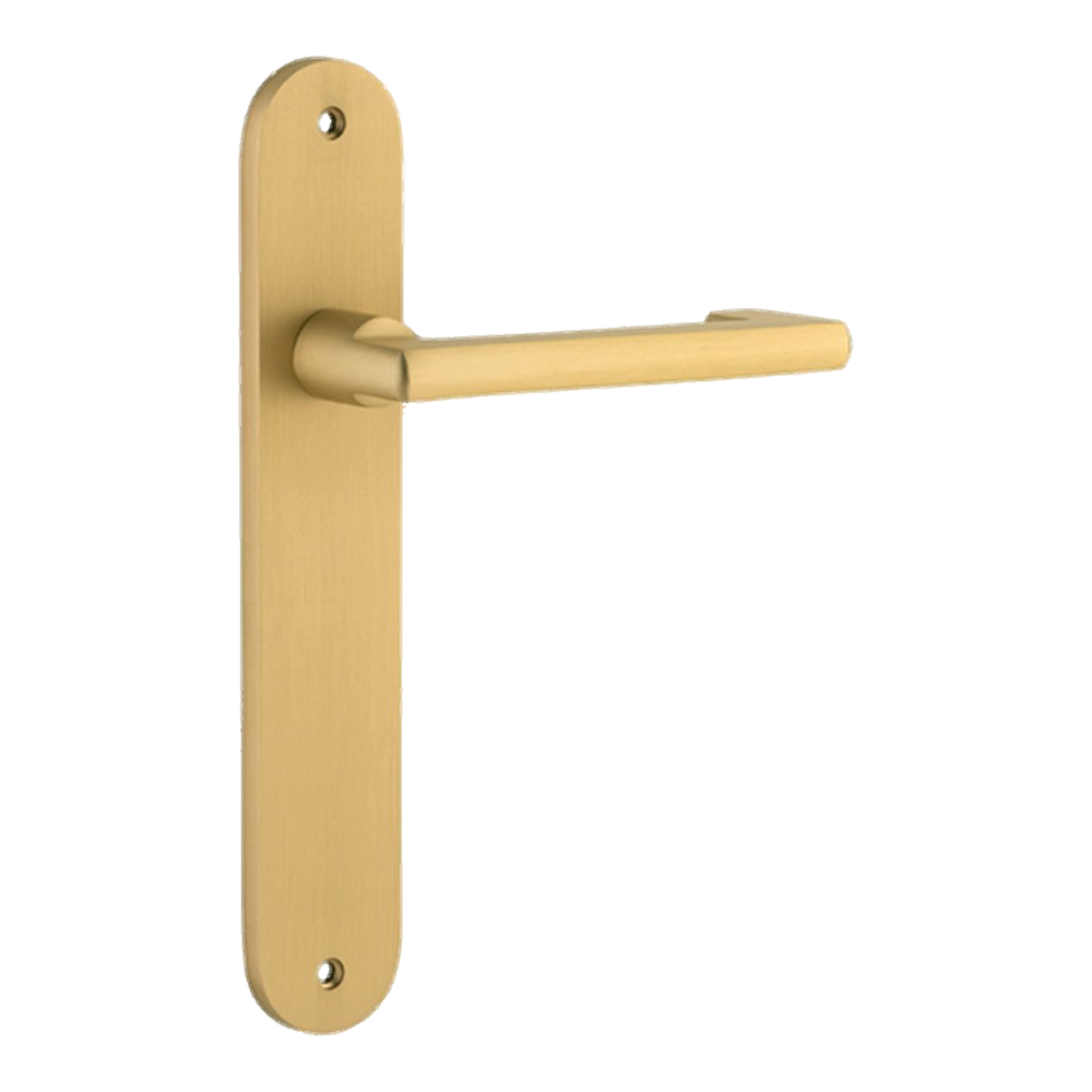 Door Lever Baltimore Return Oval Latch Brushed Gold PVD Fix 1/2RH L128xP54mm BPH240xW40mm in Brushed Gold PVD
