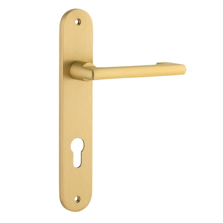 Door Lever Baltimore Return Oval Euro Pair Brushed Gold PVD CTC85mm L128xP54mm BPH240xW40mm in Brushed Gold PVD