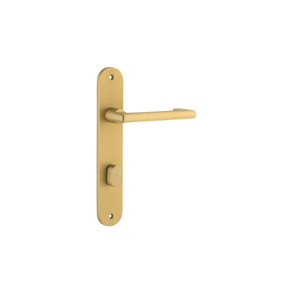 Door Lever Baltimore Return Oval Privacy Pair Brushed Gold PVD CTC85mm L128xP54mm BPH240xW40mm in Brushed Gold PVD