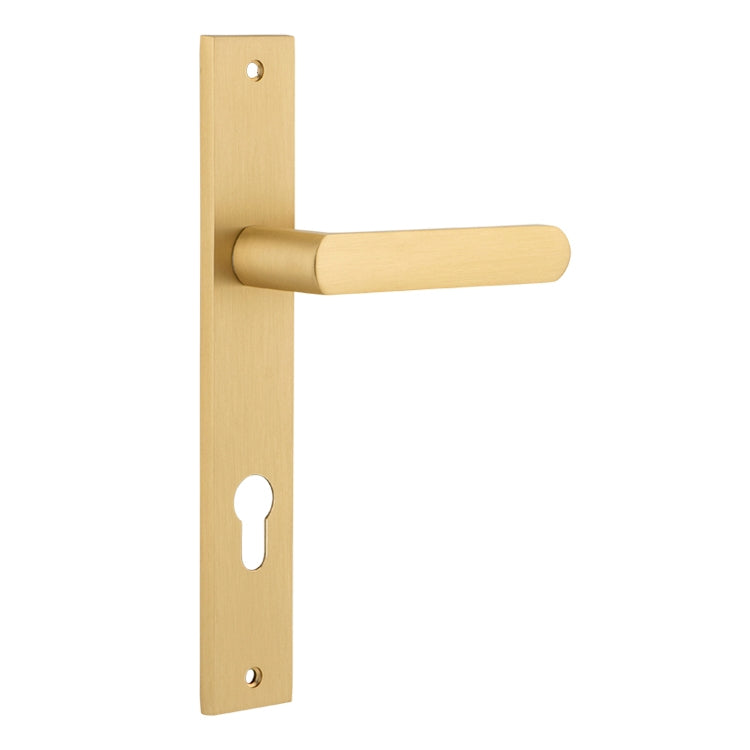Door Lever Osaka Rectangular Euro Pair Brushed Gold PVD CTC85mm L120xP52mm BPH240xW38mm in Brushed Gold PVD