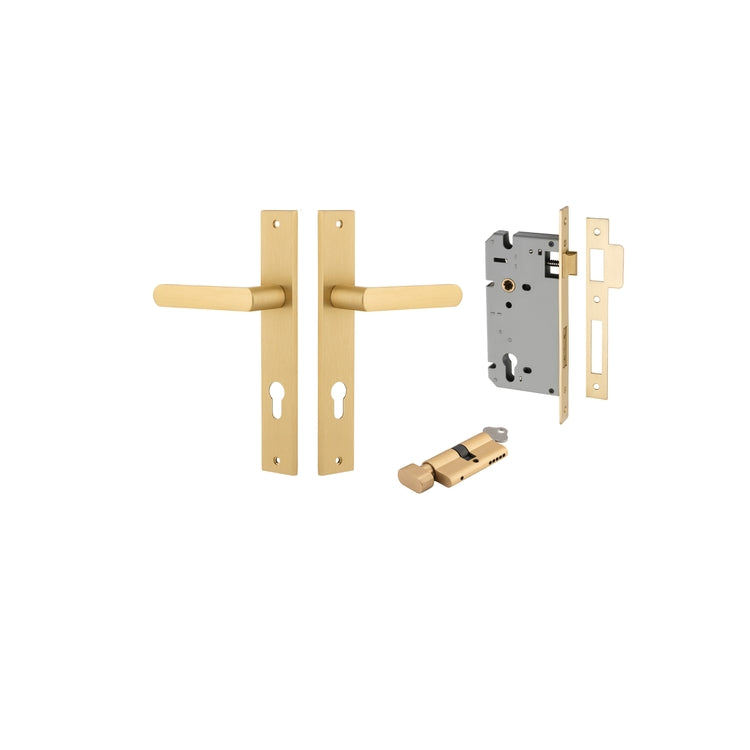 Door Lever Osaka Rectangular Brushed Gold PVD Key / Thumb Entrance Kit in Brushed Gold PVD