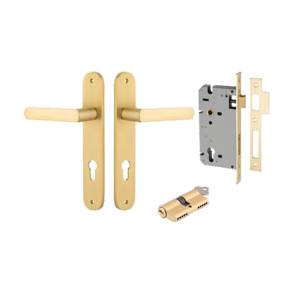 Door Lever Osaka Oval Brushed Gold PVD Key / Key Entrance Kit in Brushed Gold PVD