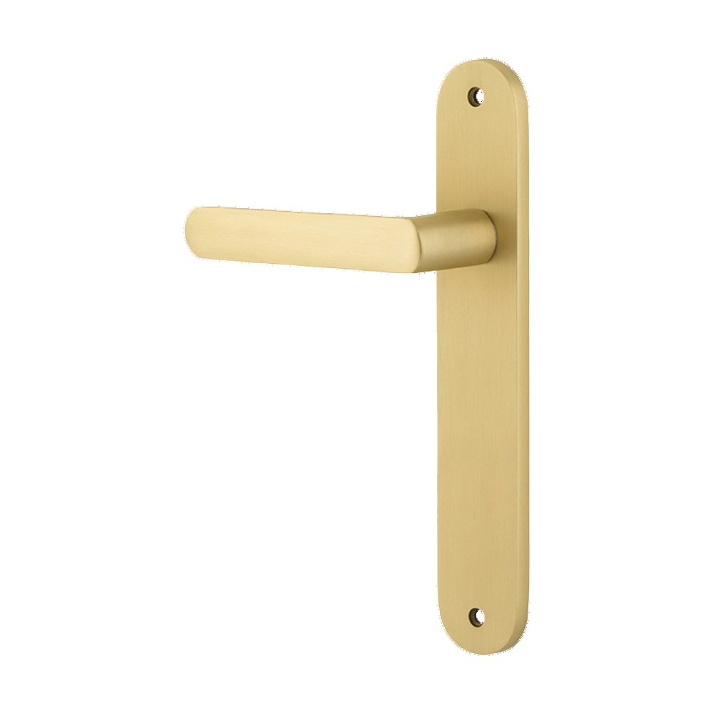 Door Lever Osaka Oval Latch Left Hand Fixed Half Set Brushed Gold PVD L120xP52mm BPH240xW40mm in Brushed Gold PVD