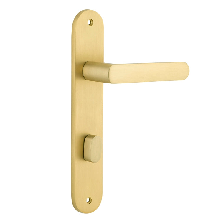 Door Lever Osaka Oval Privacy Pair Brushed Gold PVD CTC85mm L120xP52mm BPH240xW40mm in Brushed Gold PVD