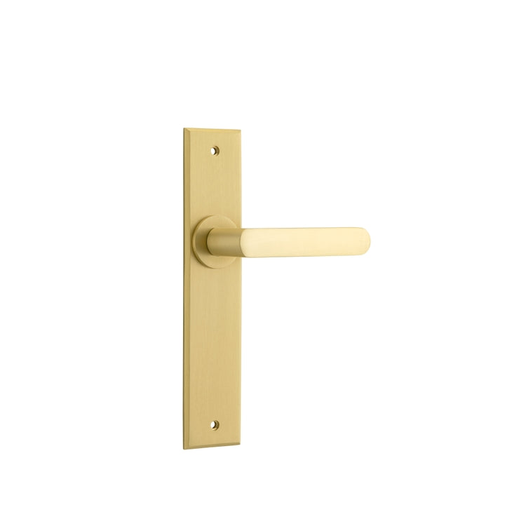 Door Lever Osaka Chamfered Latch Pair Brushed Gold PVD L120xP54mm BPH240xW50mm in Brushed Gold PVD