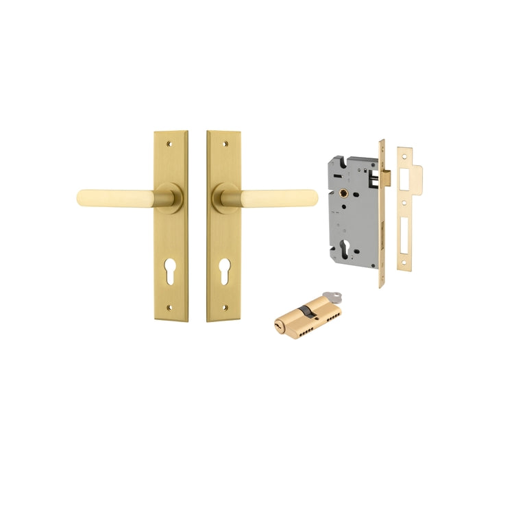 Door Lever Osaka Chamfered Brushed Gold PVD Key / Key Entrance Kit in Brushed Gold PVD