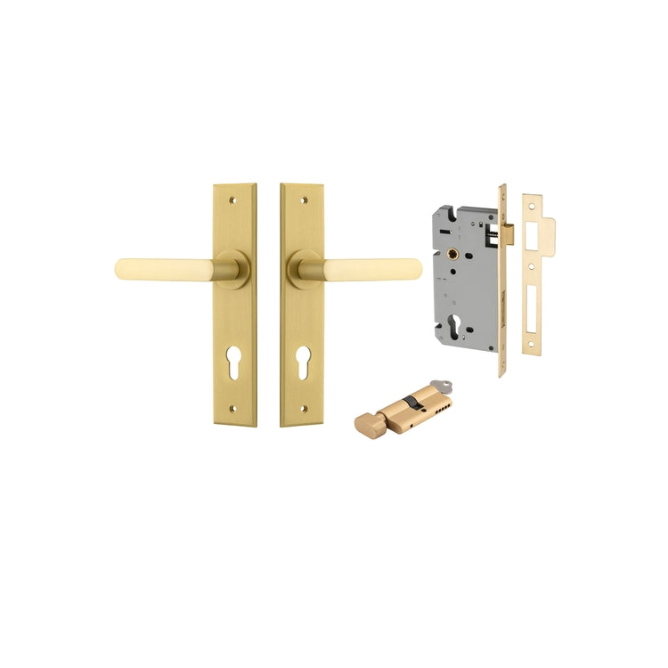 Door Lever Osaka Chamfered Brushed Gold PVD Key / Thumb Entrance Kit in Brushed Gold PVD