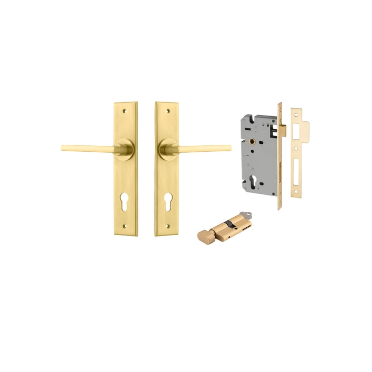 Door Lever Baltimore Chamfered Brushed Gold PVD Key / Thumb Entrance Kit in Brushed Gold PVD