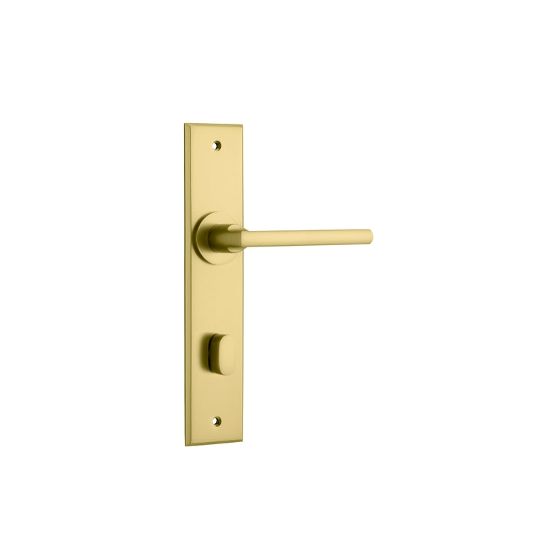 Door Lever Baltimore Chamfered Privacy Pair Brushed Gold PVD CTC85mm L118xP56mm BPH240xW50mm in Brushed Gold PVD