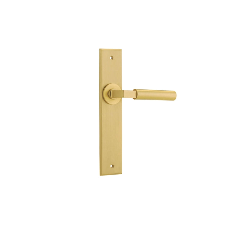 Door Lever Berlin Chamfered Latch Pair Brushed Gold PVD L120xP59mm BPH240xW50mm in Brushed Gold PVD