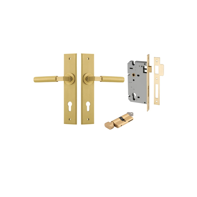 Door Lever Berlin Chamfered Brushed Gold PVD Key / Thumb Entrance Kit in Brushed Gold PVD