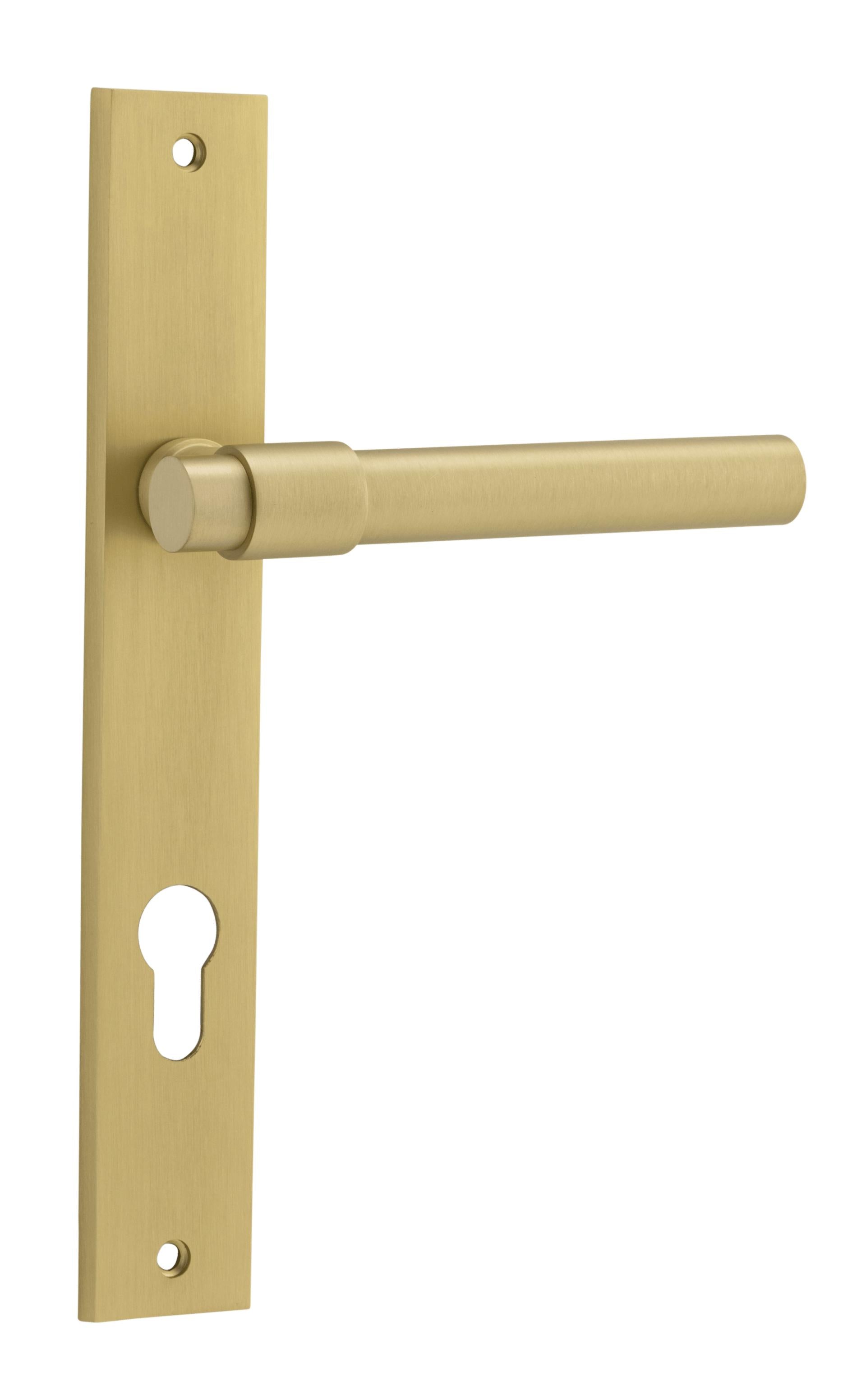 Door Lever Helsinki Rectangular Euro Pair Brushed Gold PVD CTC85mm H240xW38xP44mm in Brushed Gold PVD