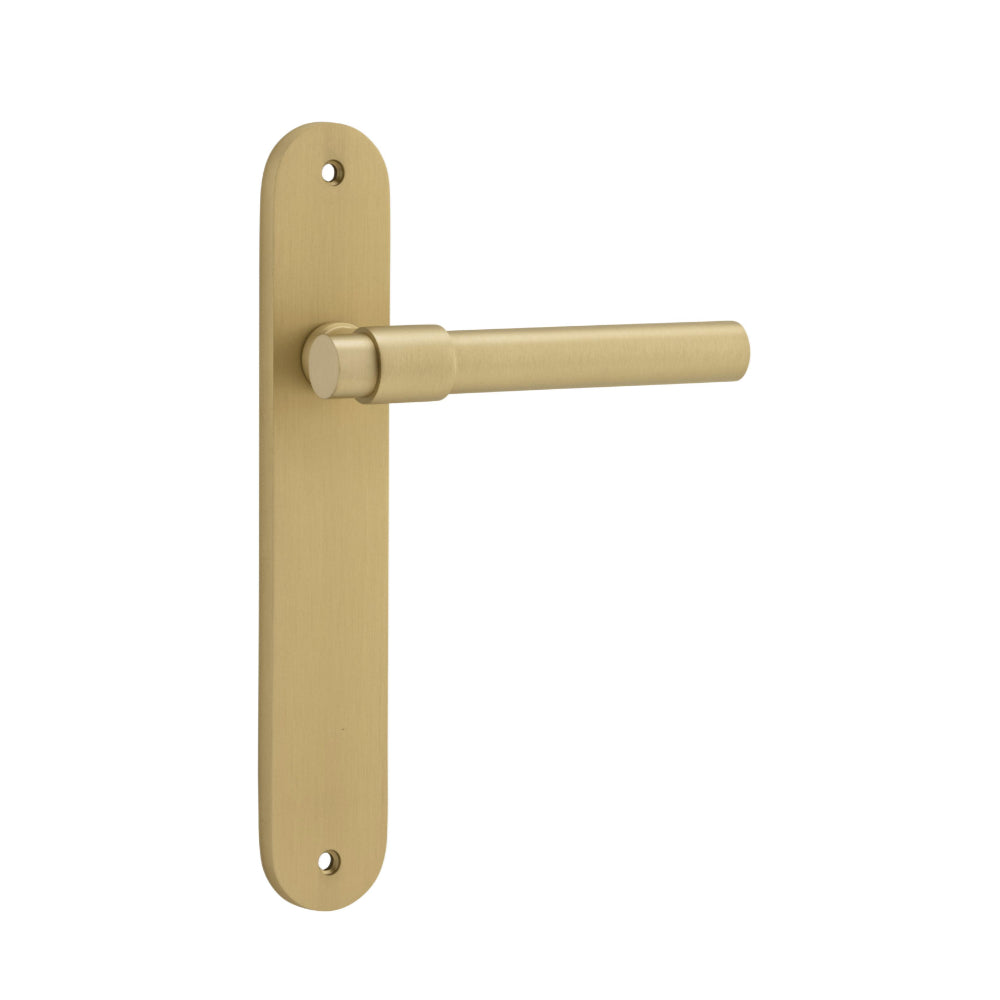 Door Lever Helsinki Oval Latch Pair Brushed Gold PVD H240xW40xP44mm in Brushed Gold PVD