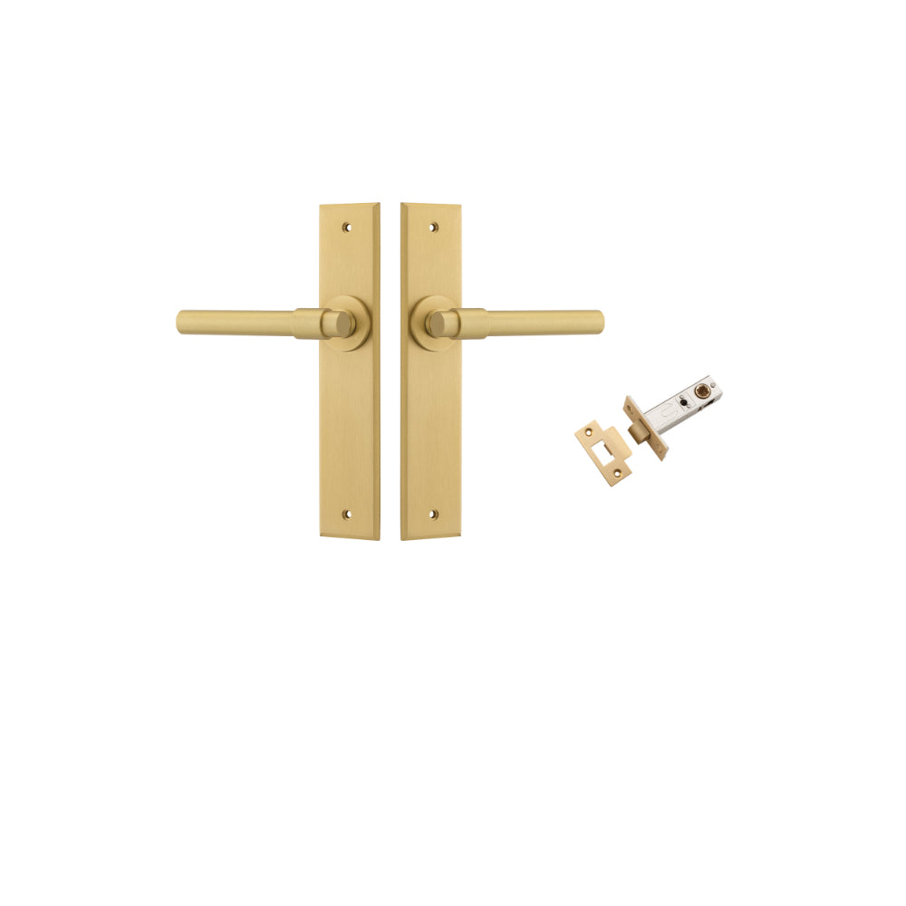 Door Lever Helsinki Chamfered Brushed Gold PVD L137xP60mm BPH240xW50mm Passage Kit Tube Latch Split Cam 'T' Striker Brushed Gold PVD Backset 60mm in Brushed Gold PVD