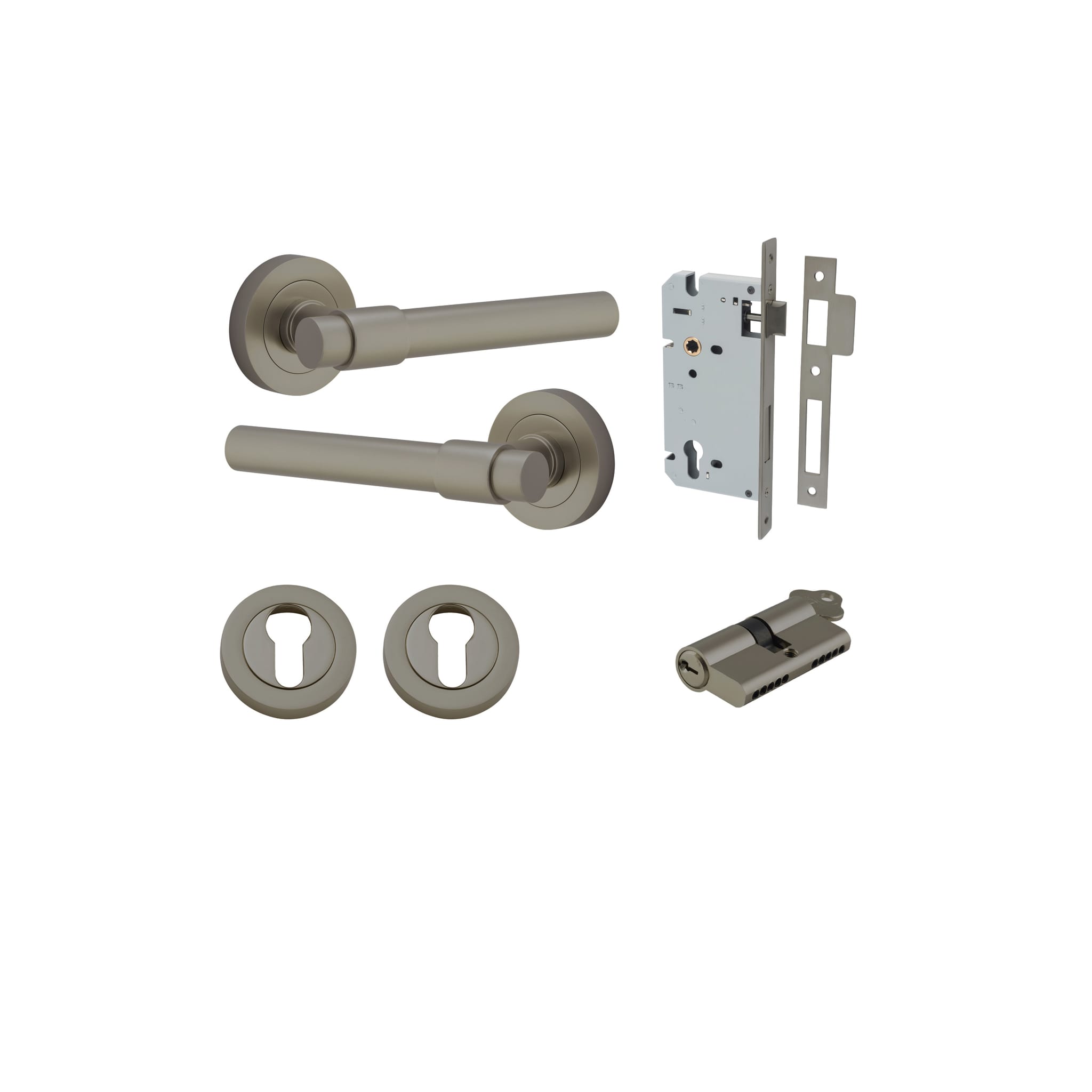 Door Lever Helsinki Rose Round Graphite PVD Key / Key Entrance Kit in Graphite PVD
