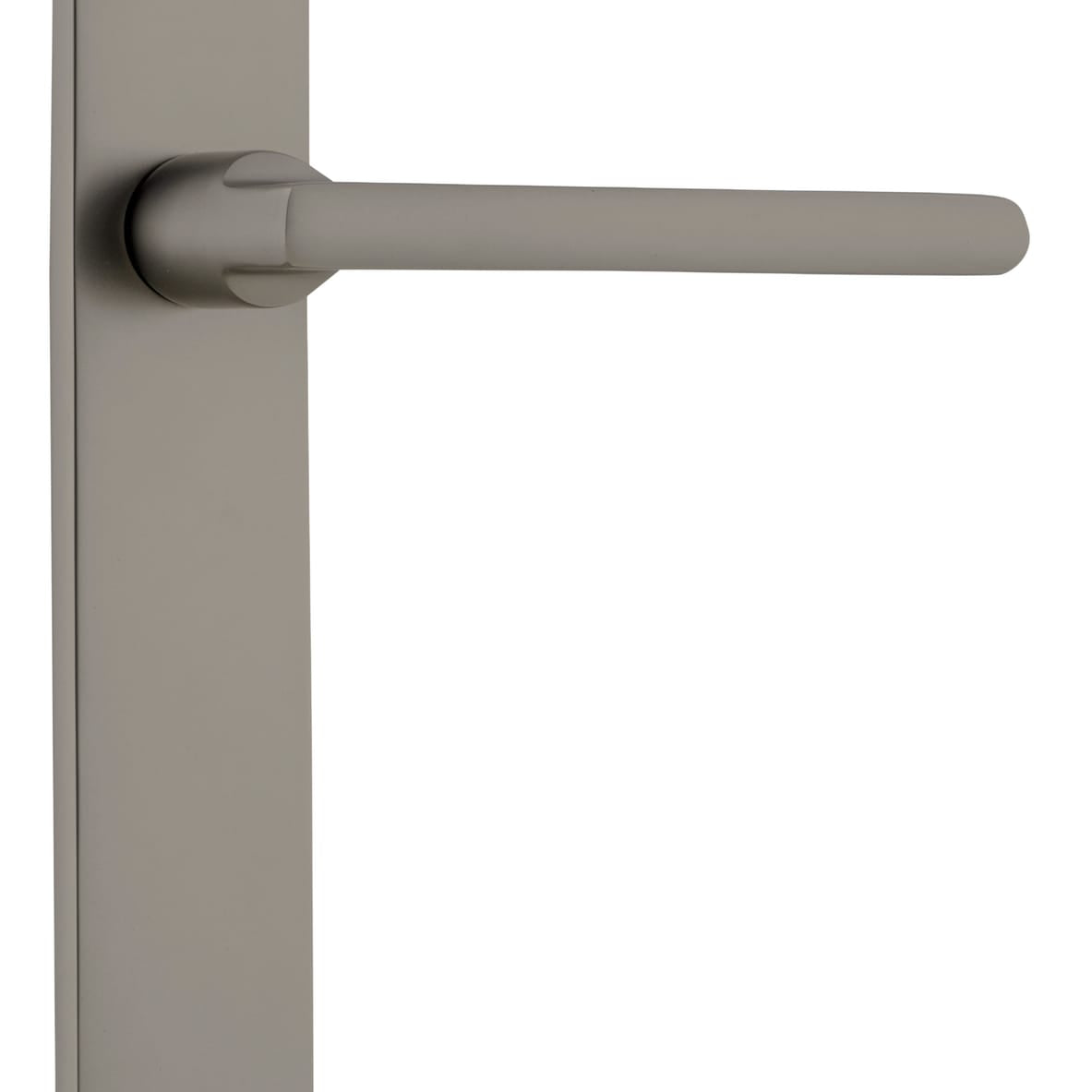 Pair of Iver Baltimore lever door handles on rectangular backplates, featuring a sleek, modern design in matte finish.