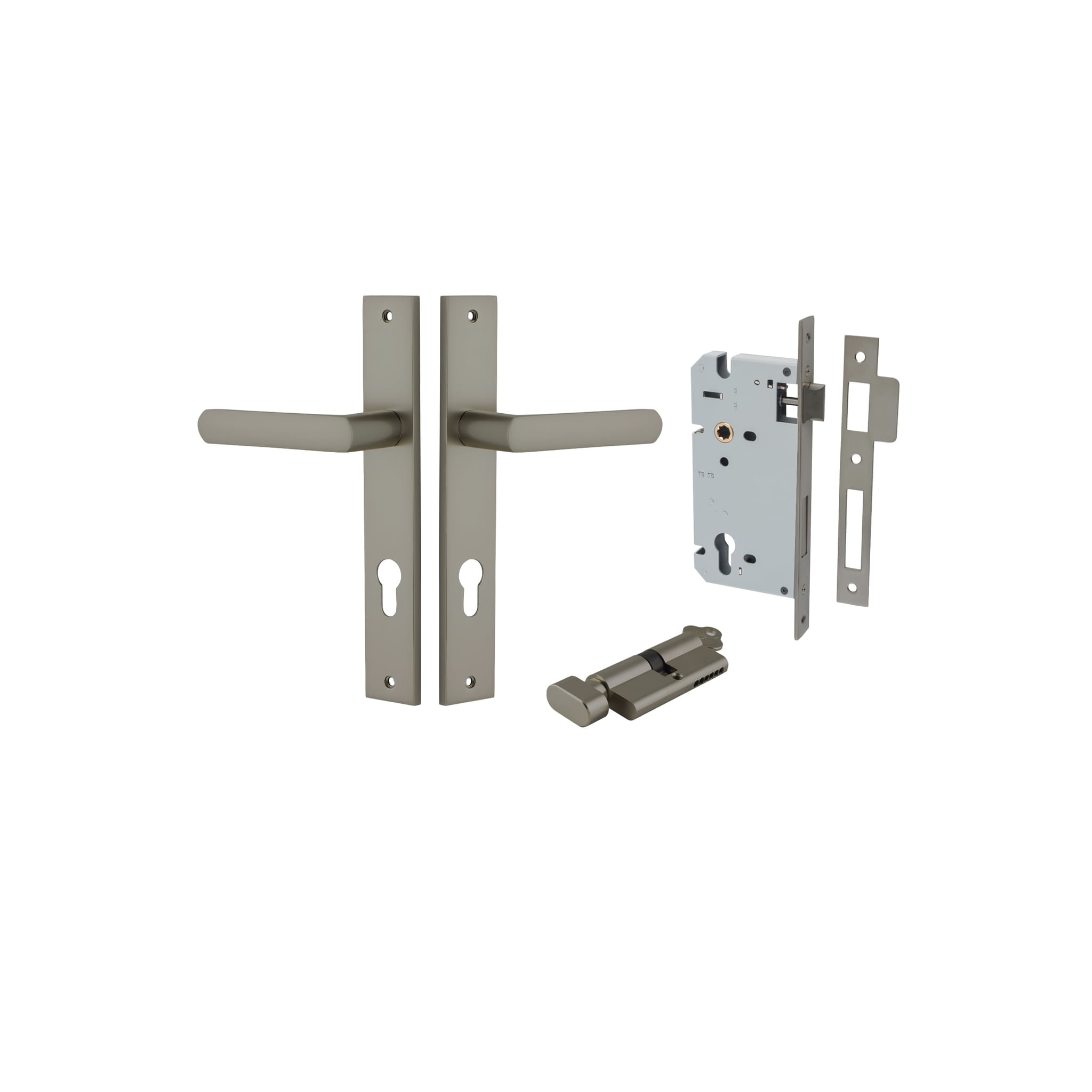Door Lever Osaka Rectangular Graphite PVD Key / Thumb Entrance Kit in Graphite PVD