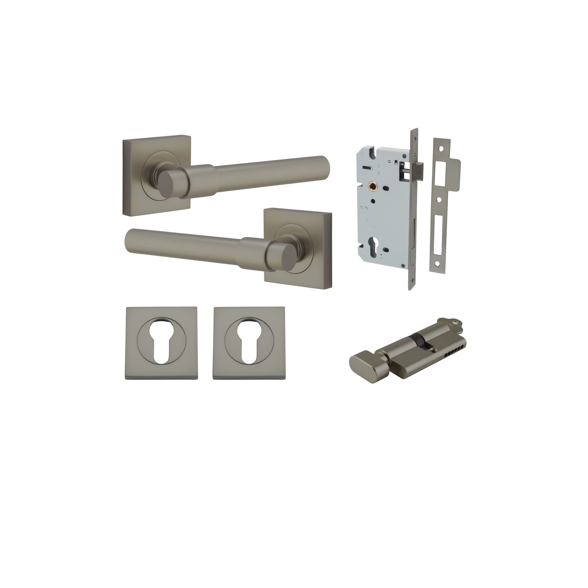 Door Lever Helsinki Rose Square Graphite PVD Key / Thumb Entrance Kit in Graphite PVD