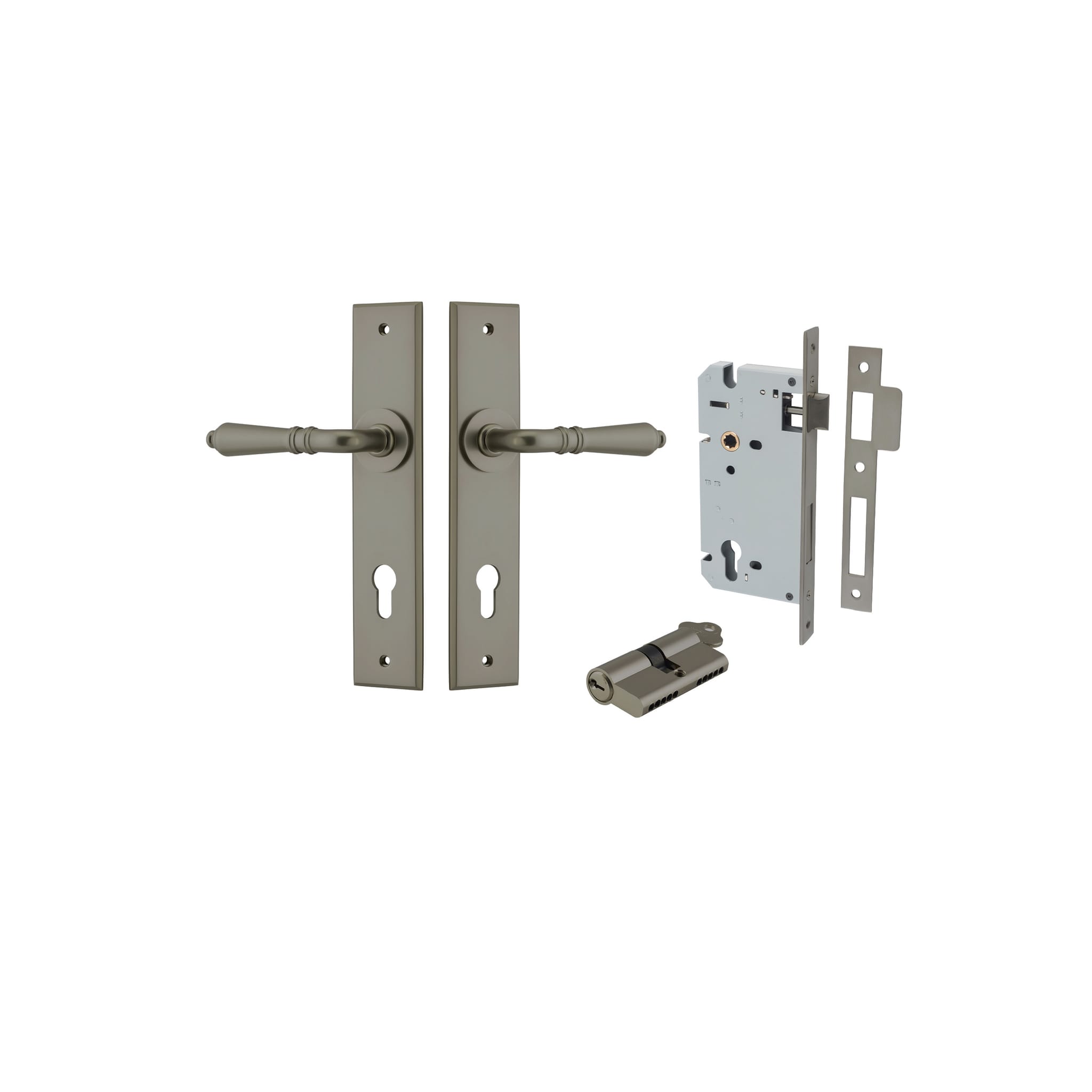 Door Lever Sarlat Chamfered Graphite PVD Key / Key Entrance Kit in Graphite PVD