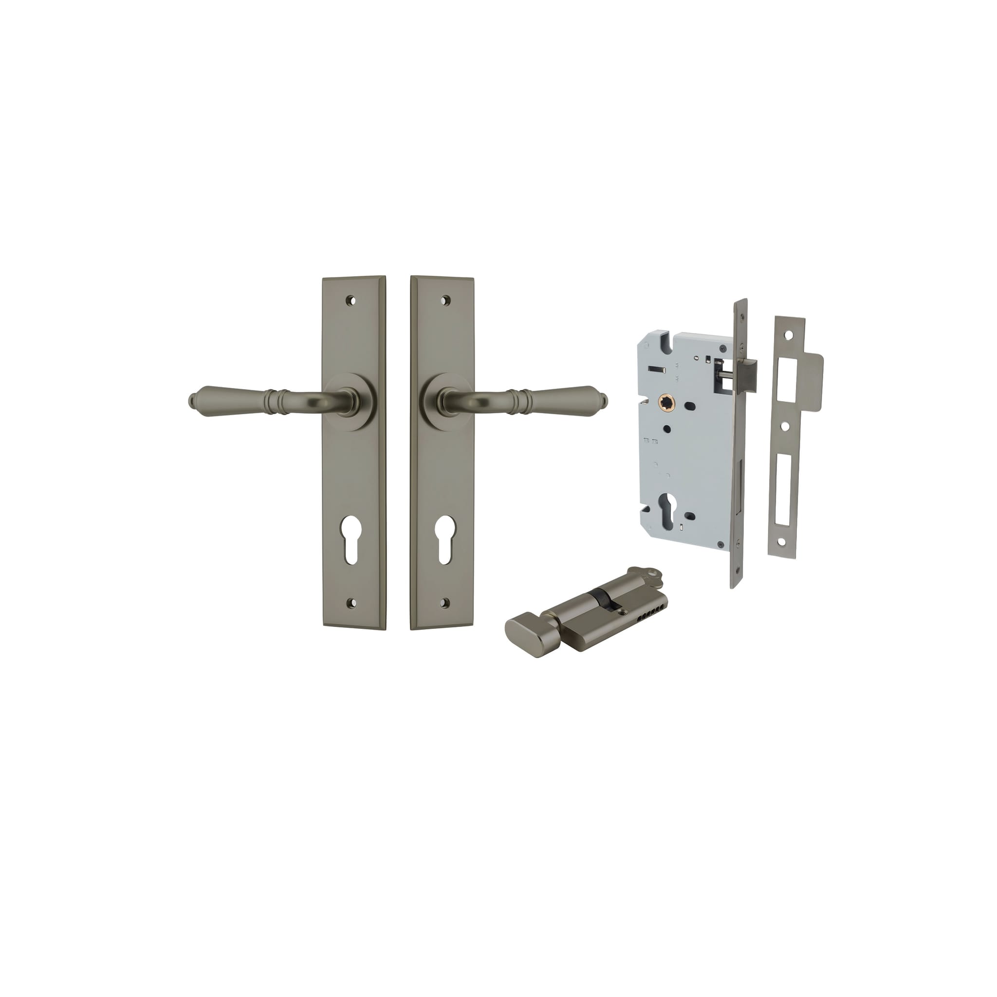 Door Lever Sarlat Chamfered Graphite PVD Key / Thumb Entrance Kit in Graphite PVD
