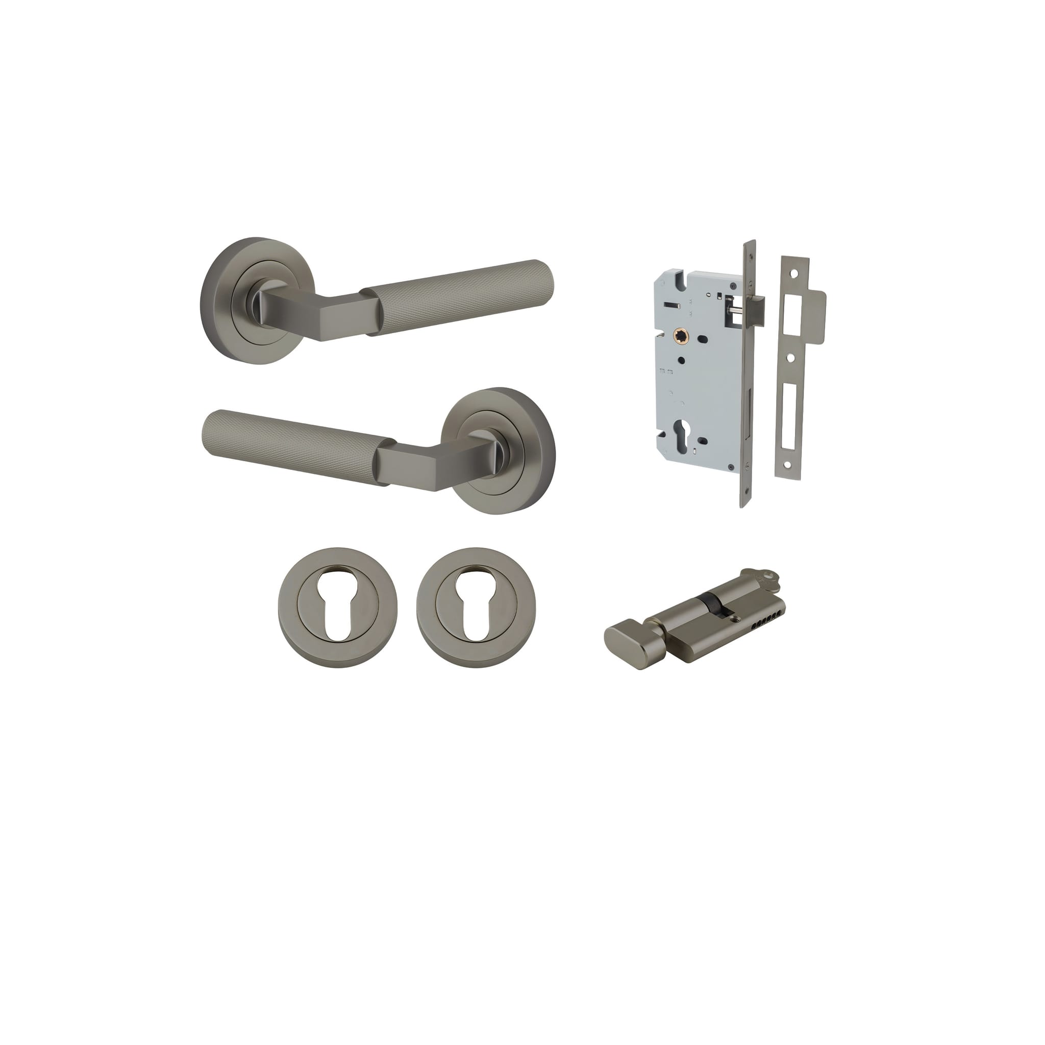 Door Lever Brunswick Rose Round Graphite PVD Key / Thumb Entrance Kit in Graphite PVD