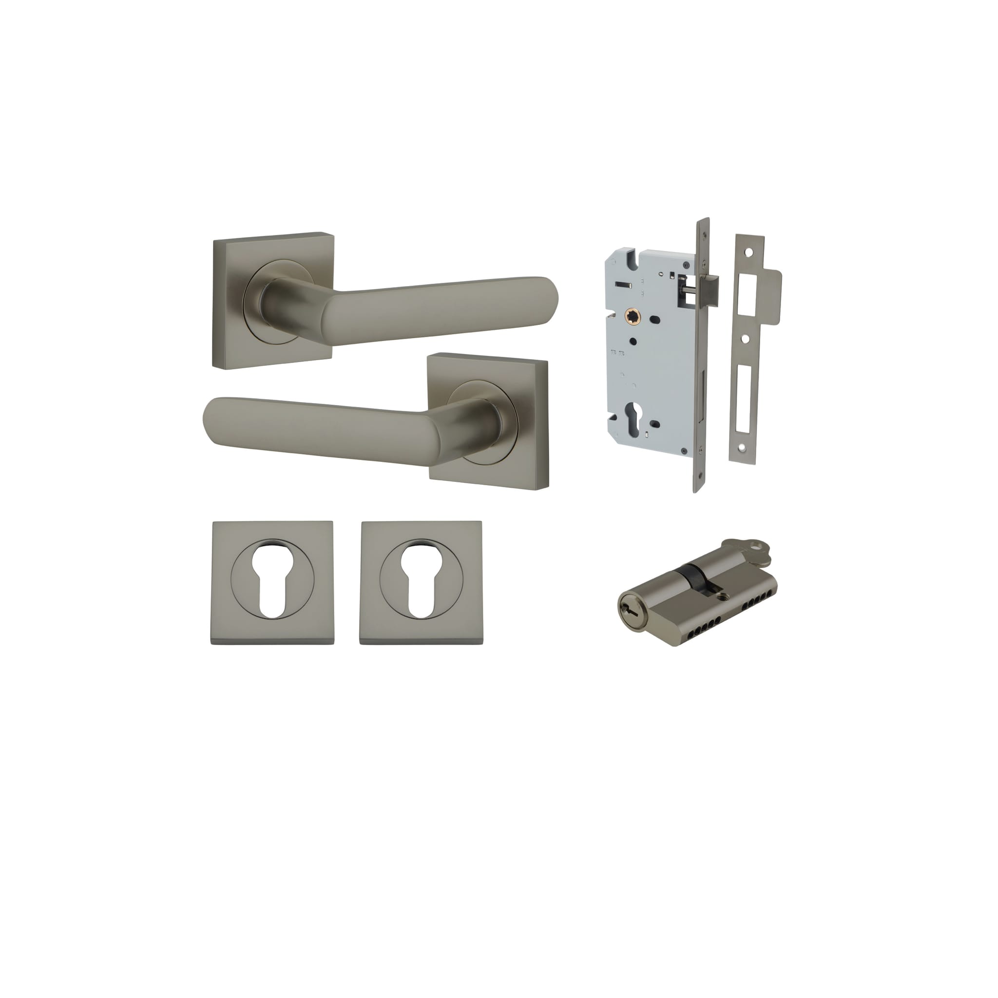 Door Lever Osaka Rose Square Graphite PVD Key / Key Entrance Kit in Graphite PVD