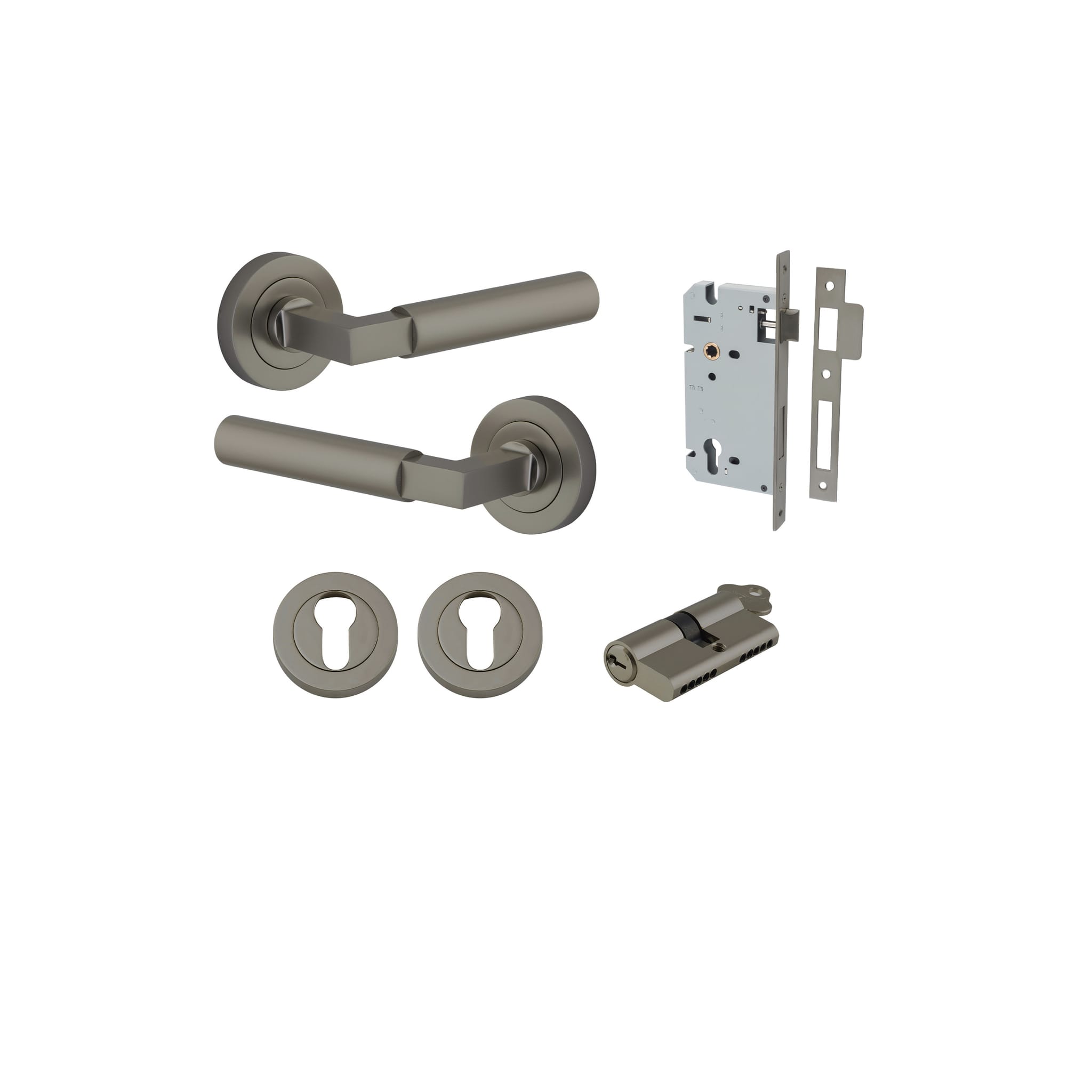 Door Lever Berlin Rose Round Graphite PVD Key / Key Entrance Kit in Graphite PVD