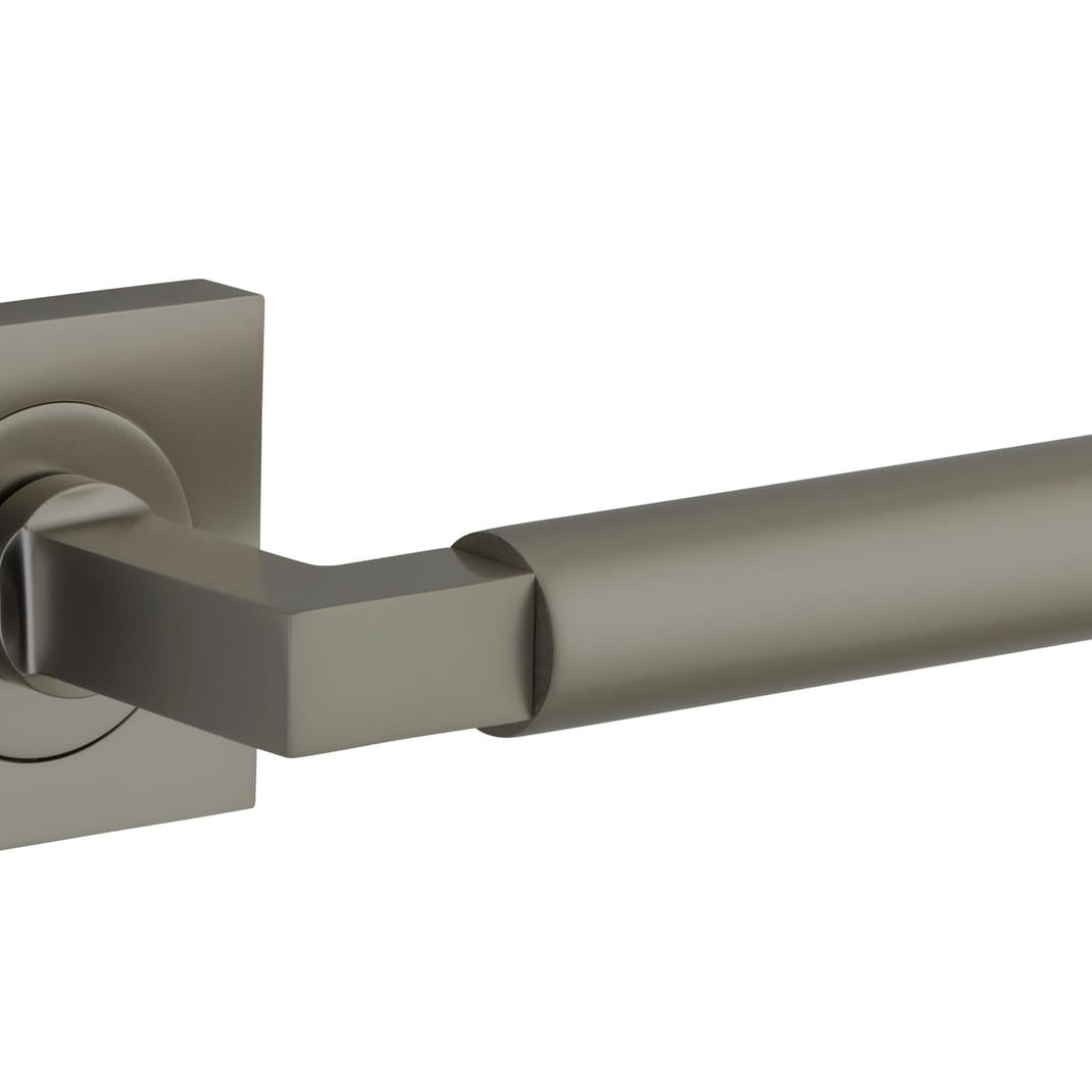 Door Lever Berlin Rose Square Concealed Fix Pair Graphite PVD L120xP60mm BPH52xW52mm in Graphite PVD