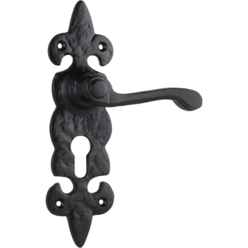 Door Lever Stratford Iron Euro Pair Matt Black H192xW50xP55mm in Matt Black