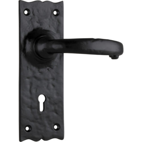 Door Lever Gloucester Iron Lock Pair Matt Black H158xW50xP53mm in Matt Black