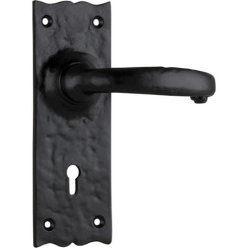 Door Lever Gloucester Iron Lock Pair Matt Black H158xW50xP53mm in Matt Black