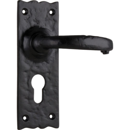 Door Lever Gloucester Iron Euro Pair Matt Black H158xW50xP53mm in Matt Black