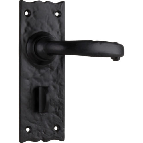 Door Lever Gloucester Iron Privacy Pair Matt Black H158xW50xP53mm in Matt Black