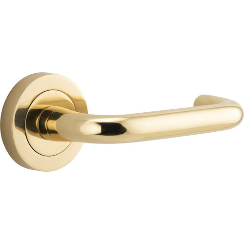 Door Lever Oslo Round Rose Pair Polished Brass D52xP57mm
(Latch/Lock Sold Separately) in Polished Brass
