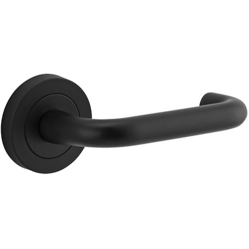 Door Lever Oslo Round Rose Pair Matt Black D52xP57mm
(Latch/Lock Sold Separately) in Matt Black