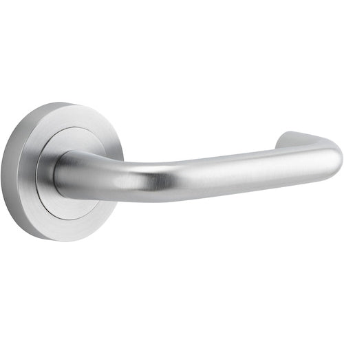 Door Lever Oslo Round Rose Pair Brushed Chrome D52xP57mm
(Latch/Lock Sold Separately) in Brushed Chrome