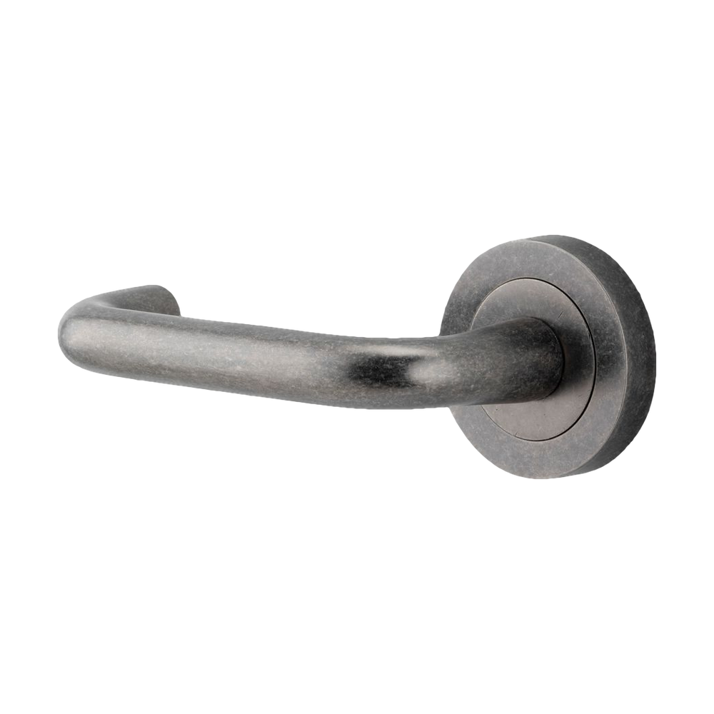Iver Oslo Lever on Round Rose (Pair) — Distressed Nickel — LHTR20357LHF