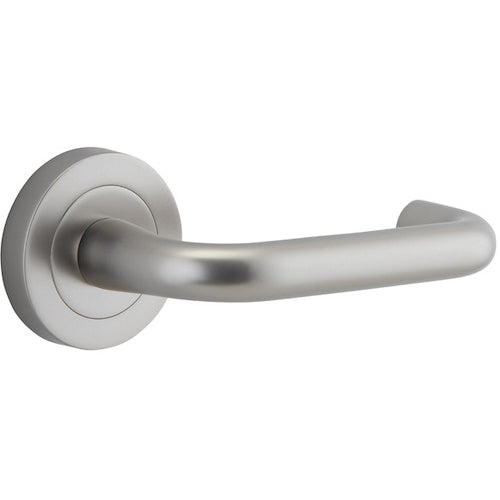 Door Lever Oslo Round Rose Pair Satin Nickel D52xP57mm
(Latch/Lock Sold Separately) in Satin Nickel