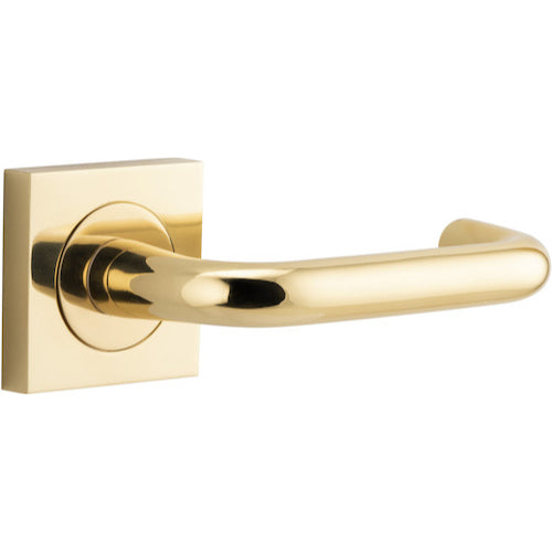 Door Lever Oslo Square Rose Pair Polished Brass H52xW52xP57mm
(Latch/Lock Sold Separately) in Polished Brass