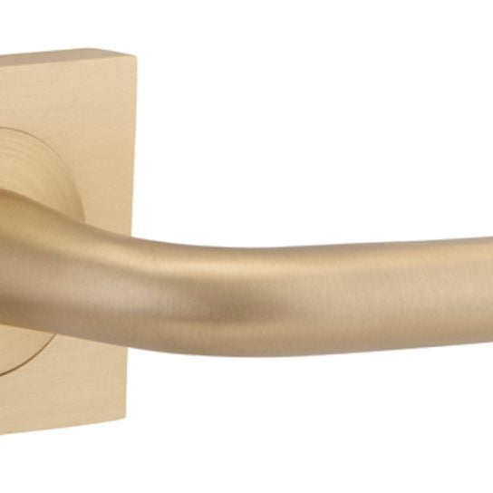 Pair of Iver Oslo Lever on Square Rose architectural hardware, featuring modern lever handles on square rose plates.