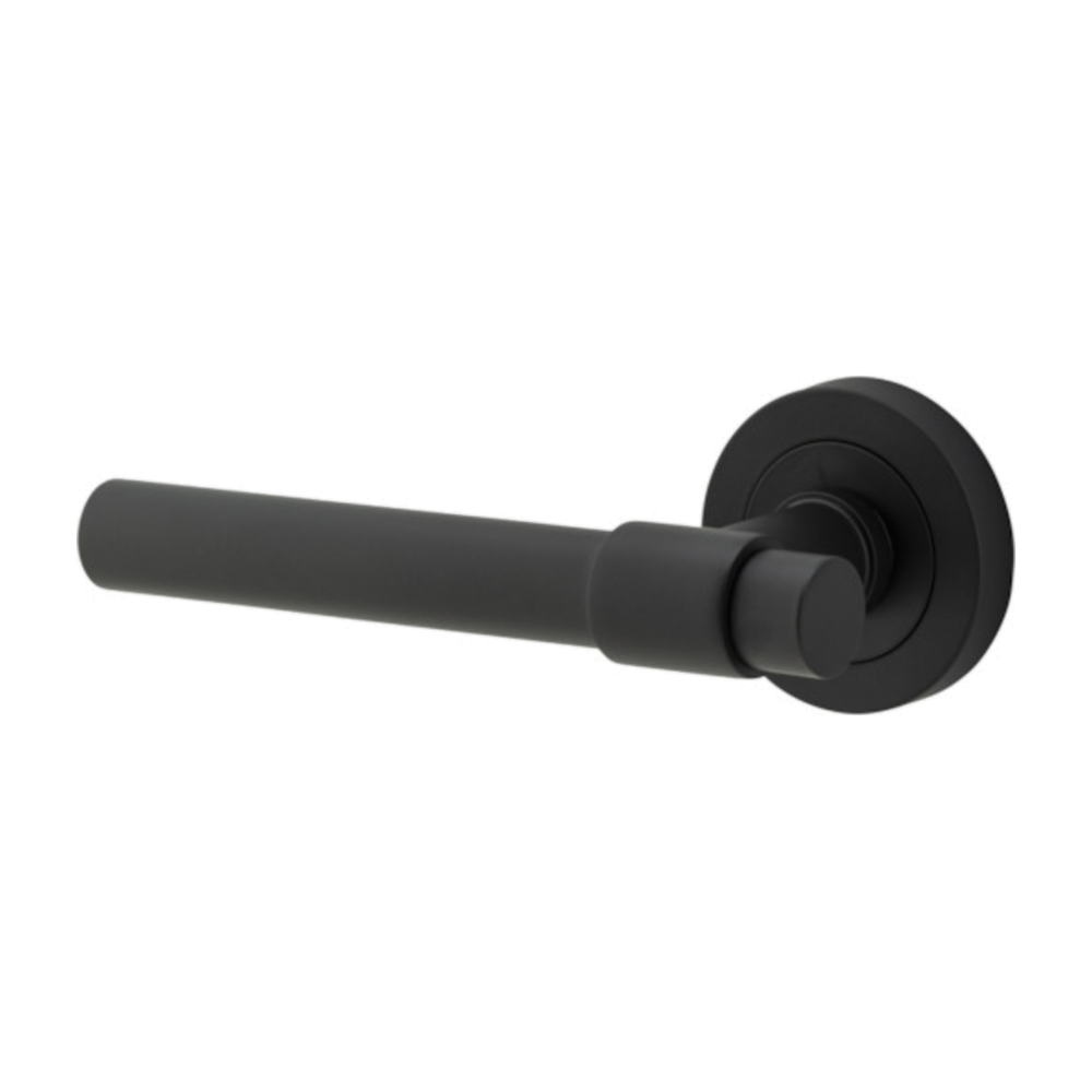 Door Lever Helsinki Round Rose Matt Black D52xP44mm- Left Hand Fixed in Matt Black