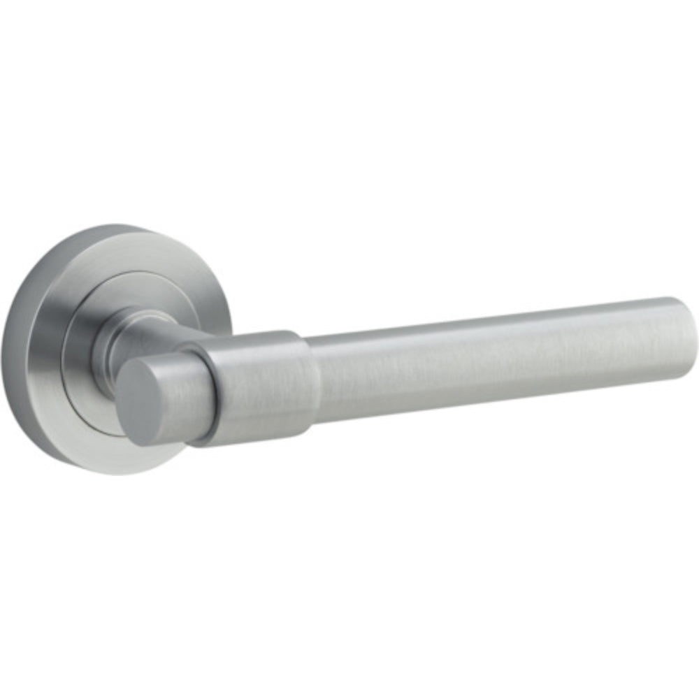 Door Lever Helsinki Round Rose Brushed Chrome D52xP44mm
(Latch/Lock Sold Separately) in Brushed Chrome
