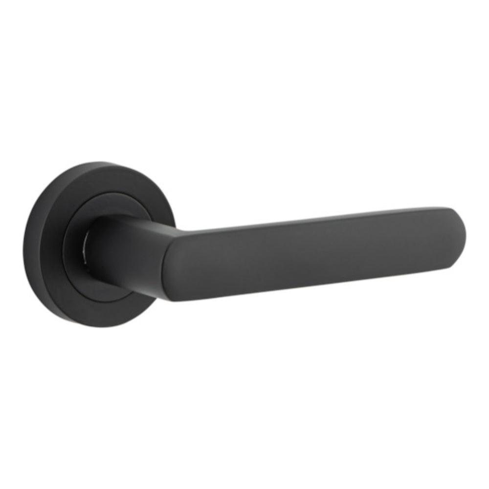 Door Lever Osaka Rose Round Concealed Fix Right Hand Fixed Matt Black L120xP55mm BPD52mm in Matt Black