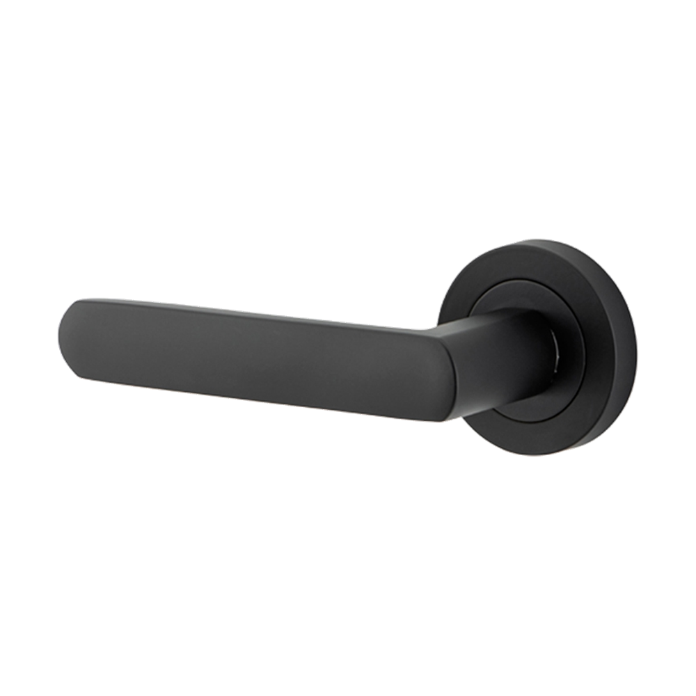 Door Lever Osaka Rose Round Concealed Fix Left Hand Fixed Matt Black L120xP55mm BPD52mm in Matt Black
